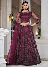 Load image into Gallery viewer, Dark Pink Floral Embroidered Stylish Lehenga/ Pant Style Anarkali fashionandstylish.myshopify.com