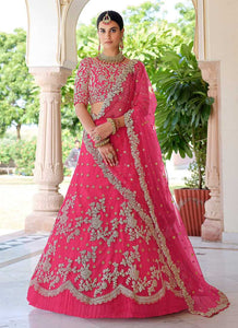 Dark Pink Floral Embroidered Stylish Wedding Lehenga fashionandstylish.myshopify.com