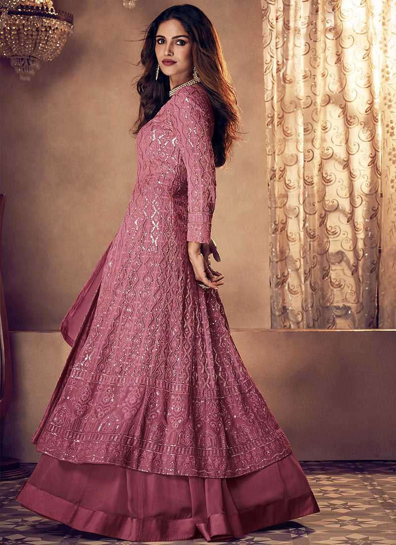 dark pink indian dress Pink Organza Indian Dress, Embroidered Pakistani Nikkah Outfit