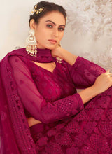 Load image into Gallery viewer, Dark Pink Heavy Net Embroidered Kalidar Lehenga Choli fashionandstylish.myshopify.com