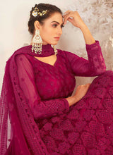 Load image into Gallery viewer, Dark Pink Heavy Net Embroidered Kalidar Lehenga Choli fashionandstylish.myshopify.com