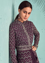 Load image into Gallery viewer, Dark Purple Embroidered Jacket Style Lehenga