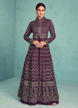 Load image into Gallery viewer, Dark Purple Embroidered Jacket Style Lehenga