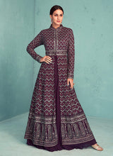 Load image into Gallery viewer, Dark Purple Embroidered Jacket Style Lehenga