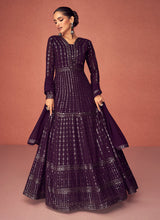 Load image into Gallery viewer, Dark Purple Heavy Embroidered Floor touch Kalidar Anarkali