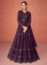 Load image into Gallery viewer, Dark Purple Heavy Embroidered Floor touch Kalidar Anarkali