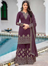 Load image into Gallery viewer, Dark Purple Heavy Embroidered Palazzo Style Suit fashionandstylish.myshopify.com