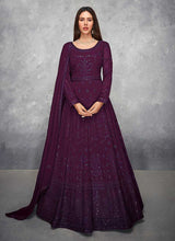 Load image into Gallery viewer, Dark Purple Sequin Embroidered Floor touch Anarkali fashionandstylish.myshopify.com