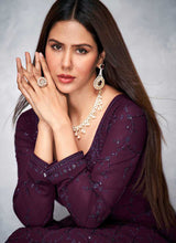 Load image into Gallery viewer, Dark Purple Sequin Embroidered Floor touch Anarkali fashionandstylish.myshopify.com