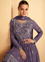 Load image into Gallery viewer, Dark Purple Sequin Embroidered Sharara Suit