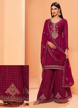 Load image into Gallery viewer, Dark Purple Sequins Embroidered Gharara Style Suit fashionandstylish.myshopify.com