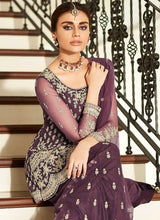 Load image into Gallery viewer, Dark Purple heavy Embroidered Sharara Style Suit fashionandstylish.myshopify.com