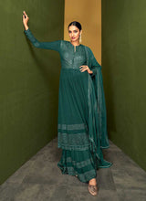 Load image into Gallery viewer, Dark Teal Heavy Embroidered Designer Sharara Suit fashionandstylish.myshopify.com