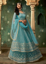 Load image into Gallery viewer, Deep Blue and Gold Embroidered Lehenga fashionandstylish.myshopify.com