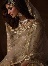 Load image into Gallery viewer, Dusky Beige Sequins Work Embroidered Gharara Style Suit fashionandstylish.myshopify.com