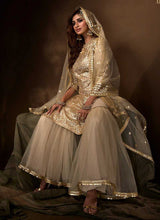 Load image into Gallery viewer, Dusky Beige Sequins Work Embroidered Gharara Style Suit fashionandstylish.myshopify.com