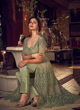 Load image into Gallery viewer, Dusty Green Heavy Embroidered Lehenga/ Pant Style Anarkali fashionandstylish.myshopify.com
