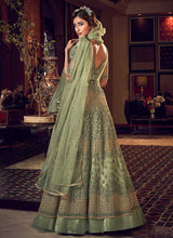 Load image into Gallery viewer, Dusty Green Heavy Embroidered Lehenga/ Pant Style Anarkali fashionandstylish.myshopify.com