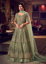 Load image into Gallery viewer, Dusty Green Heavy Embroidered Lehenga/ Pant Style Anarkali fashionandstylish.myshopify.com