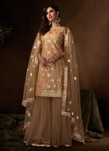 Load image into Gallery viewer, Golden Beige Sequins Work Embroidered Gharara Style Suit fashionandstylish.myshopify.com