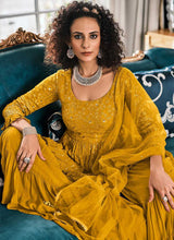 Load image into Gallery viewer, Golden Embroidered Stylish Sharara Style Suit fashionandstylish.myshopify.com