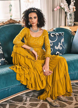 Load image into Gallery viewer, Golden Embroidered Stylish Sharara Style Suit fashionandstylish.myshopify.com