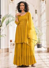 Load image into Gallery viewer, Golden Embroidered Stylish Sharara Style Suit fashionandstylish.myshopify.com