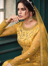 Load image into Gallery viewer, Golden Yellow Heavy Embroidered Slit Style Anarkali Suit fashionandstylish.myshopify.com