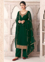 Load image into Gallery viewer, Green And Gold Embroidered Straight Pant Style Suit fashionandstylish.myshopify.com