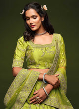 Load image into Gallery viewer, Green And Gold Silk Embroidered Stylish Lehenga Choli fashionandstylish.myshopify.com