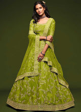 Load image into Gallery viewer, Green And Gold Silk Embroidered Stylish Lehenga Choli fashionandstylish.myshopify.com