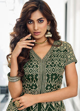Load image into Gallery viewer, Green Embroidered Indo Western Style Lehenga