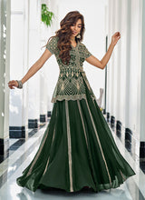 Load image into Gallery viewer, Green Embroidered Indo Western Style Lehenga