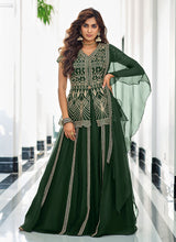 Load image into Gallery viewer, Green Embroidered Indo Western Style Lehenga