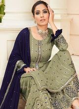 Load image into Gallery viewer, Green Embroidered Mirror Work Palazzo Style Suit fashionandstylish.myshopify.com
