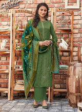 Load image into Gallery viewer, Green Embroidered Straight Pant Style Suit fashionandstylish.myshopify.com