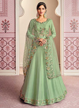 Load image into Gallery viewer, Green Floral Embroidered Designer Floor touch Anarkali fashionandstylish.myshopify.com