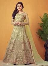 Load image into Gallery viewer, Green Floral Embroidered Designer Lehenga Style Anarkali fashionandstylish.myshopify.com