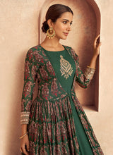 Load image into Gallery viewer, Green Floral Embroidered Jacket Style Anarkali