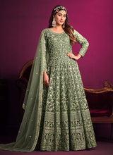 Load image into Gallery viewer, Green Floral Heavy Embroidered  Anarkali Suit