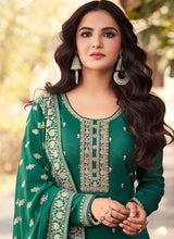 Load image into Gallery viewer, Green Heavy Embroidered Designer Silk Pant Suit