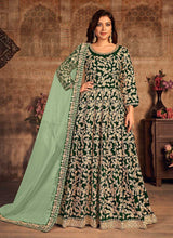 Load image into Gallery viewer, Green Heavy Embroidered Designer Velvet Anarkali Suit fashionandstylish.myshopify.com