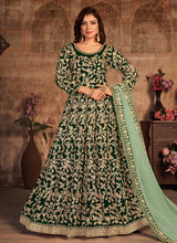 Load image into Gallery viewer, Green Heavy Embroidered Designer Velvet Anarkali Suit fashionandstylish.myshopify.com