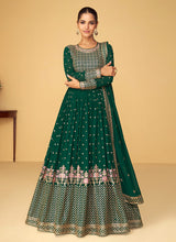 Load image into Gallery viewer, Green Heavy Embroidered Kalidar Anarkali