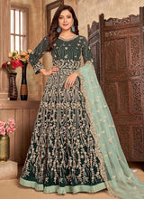 Load image into Gallery viewer, Green Heavy Embroidered Kalidar Velvet Anarkali Suit fashionandstylish.myshopify.com