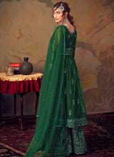 Load image into Gallery viewer, Green Heavy Embroidered Net Sharara Style Suit fashionandstylish.myshopify.com