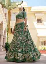 Load image into Gallery viewer, Green Heavy Floral Embroidered Stylish Wedding Lehenga fashionandstylish.myshopify.com