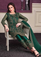 Load image into Gallery viewer, Green Heavy Net Embroidered Straight Pant Style Suit fashionandstylish.myshopify.com