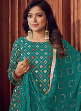 Load image into Gallery viewer, Green Mirror Embroidered Sharara Style Suit fashionandstylish.myshopify.com