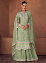 Load image into Gallery viewer, Green Mirror Embroidered Stylish Sharara Suit